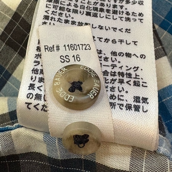 Eddie Bauer Black Turquoise and White Plaid Short Sleeve Button Front Size T2XL - Picture 4 of 9